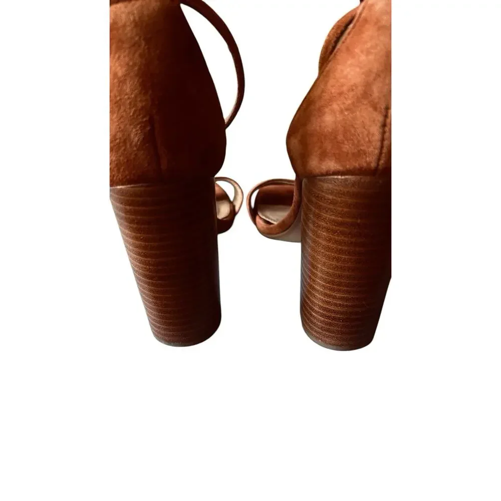 Steve Madden Carrson Chestnut Brown Leather Suede Block Heeled Sandals Size 8